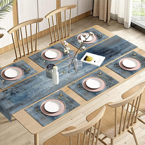 Vintage blue grey table runner - grey,